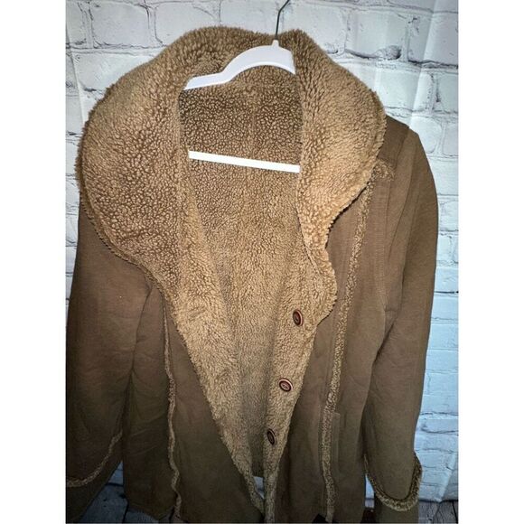 EDDIE BAUER SHERPA FAUX SHEARLING REVERSIBLE COAT SOFT BROWN TRENCH SOFT LARGE - Picture 4 of 12